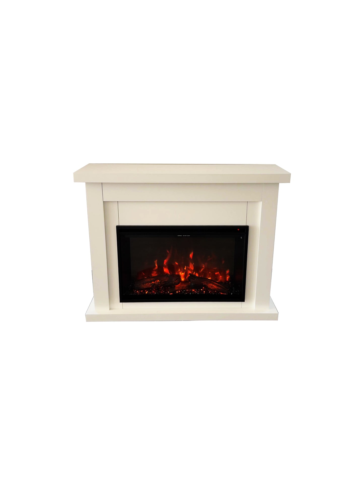 Electric fireplace with a white frame on a white background