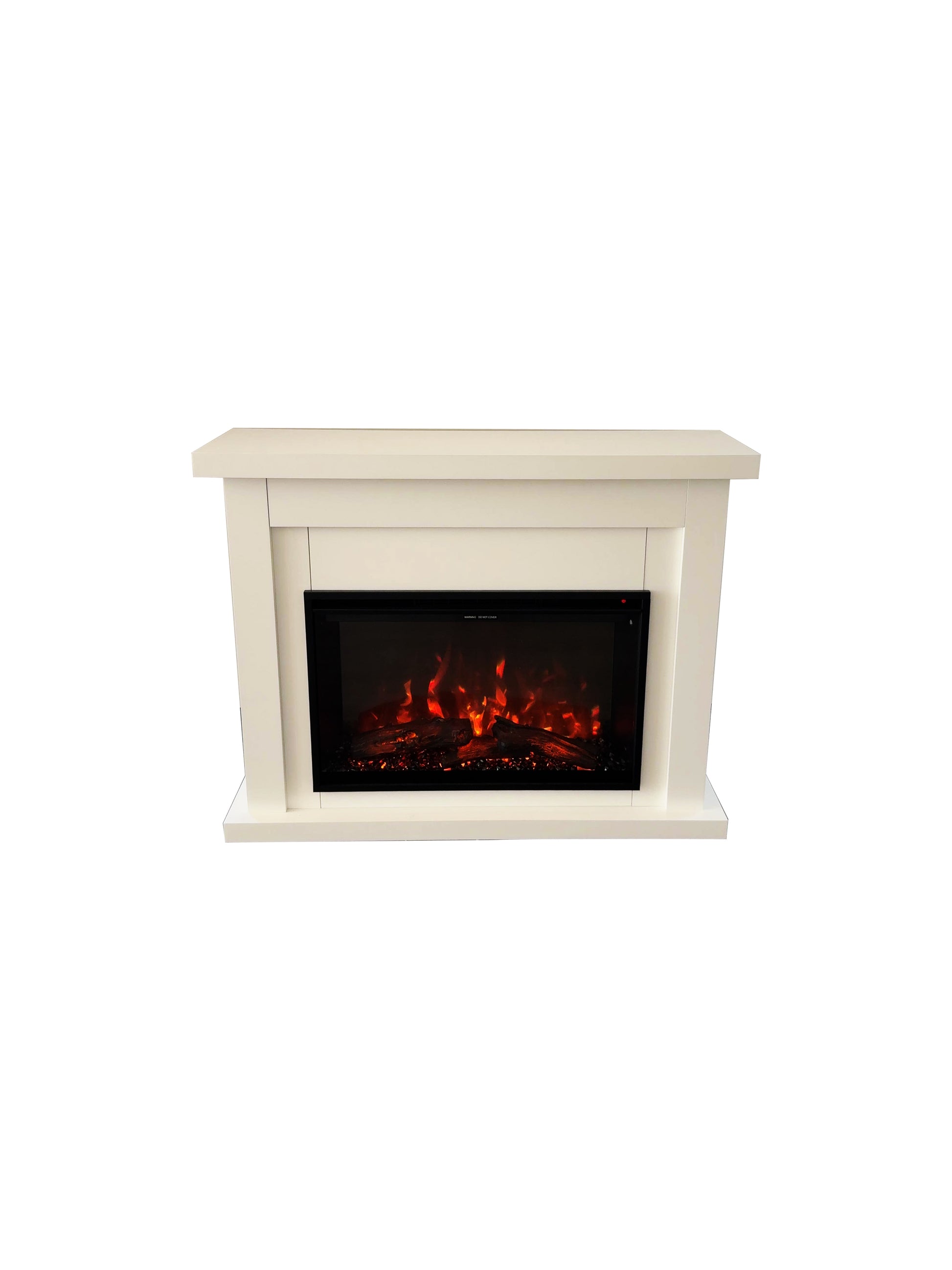 Electric fireplace with a white frame on a white background
